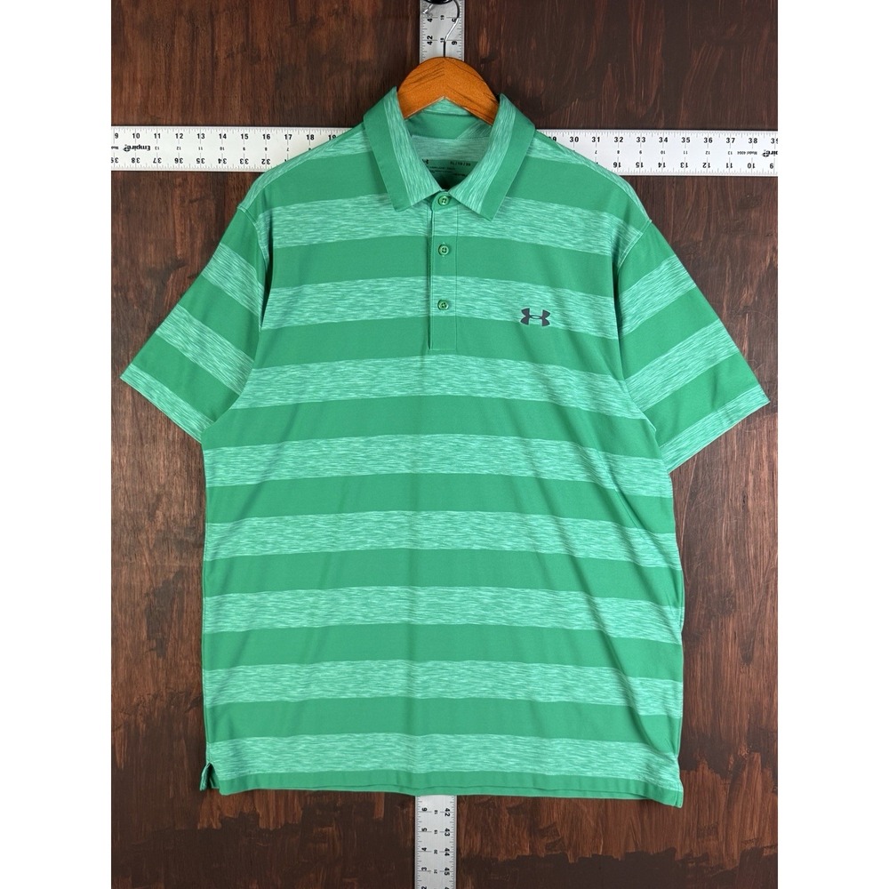 Under Armour Golf Performance Polo Shirt Heatgear Striped 2 Tone Green Mens XL